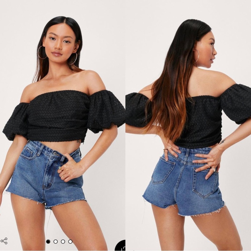 NastyGal Petite Off The Shoulder Ruched Crop Top NWT